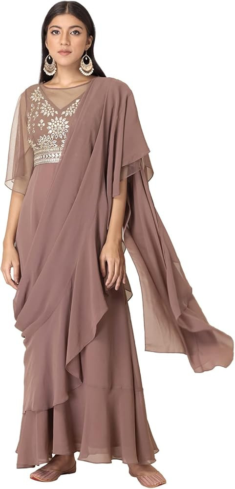 Amazon.com: Indya Women's Indian Ethnic Pink Saree Pre Draped with Mirror Work : Clothing, Shoes ... | Amazon (US)