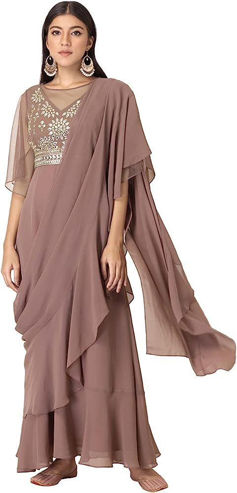 Amazon.com: Indya Women's Indian Ethnic Pink Saree Pre Draped with Mirror Work : Clothing, Shoes ... | Amazon (US)