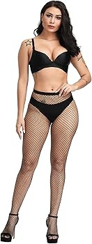 Pareberry Women's High Waisted Fishnet Tights Sexy Wide Mesh Fishnet Stockings | Amazon (US)