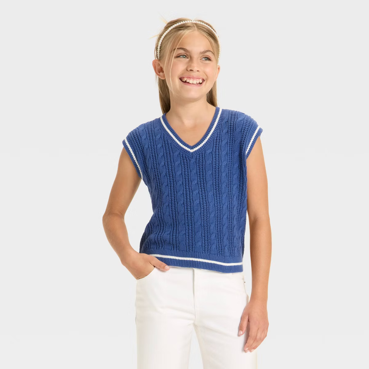 Girls' Cable Stitch Varsity Sweater Vest - Cat & Jack™ | Target