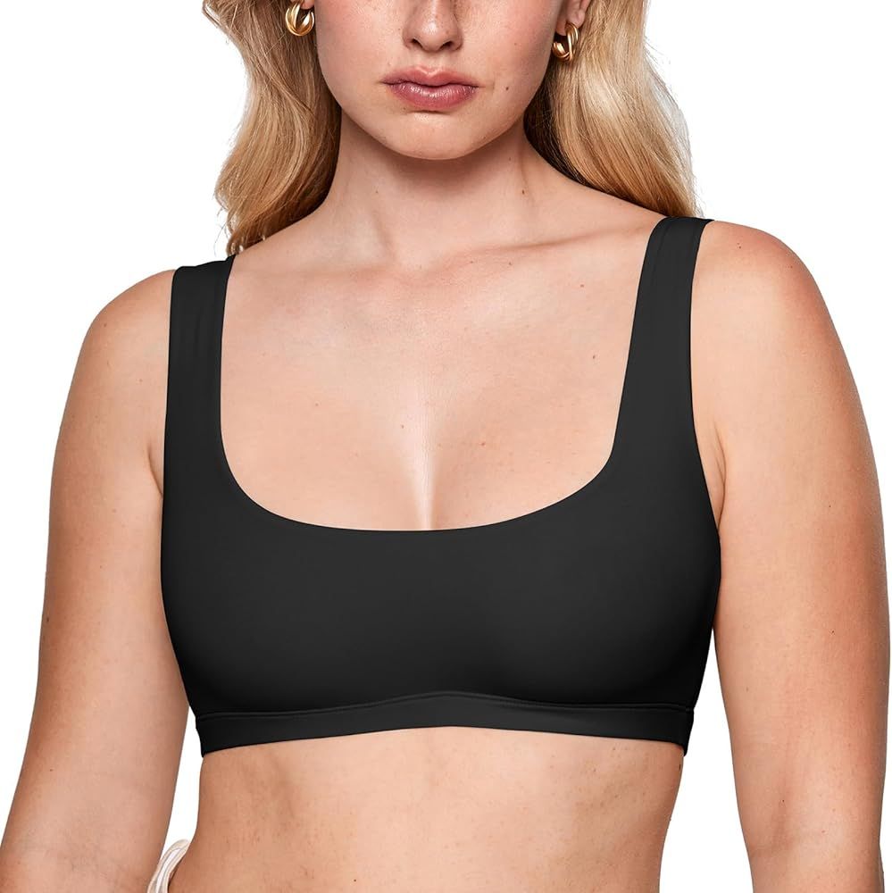 Women's Inbarely Soft Bralettes Scoop Neck Seamless Unlined Comfortable Double Layer Bralette | Amazon (US)