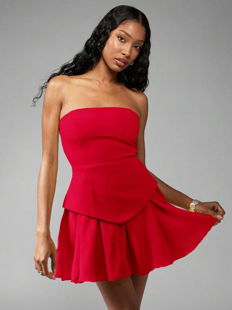 MISSGUIDED Strapless Mini Party Dress Pleated Skirt Formal Cocktail Tailored Fitted Bodice Homecoming Prom Special Occasion Fashion Statement Piece | SHEIN