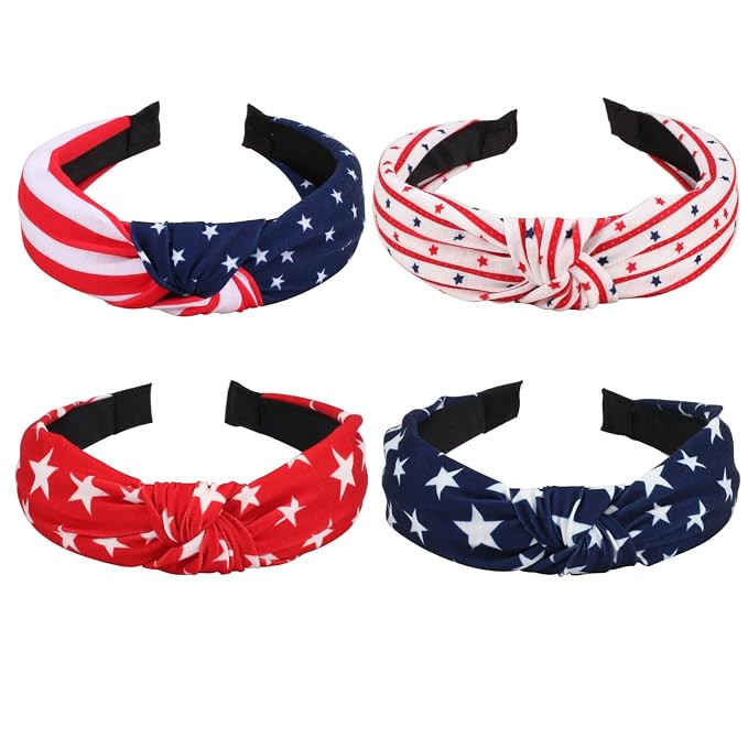Lonext 4pcs Independence Day Knotted Headband for Women 4th of July Hairbands Twist Turban Headba... | Amazon (US)