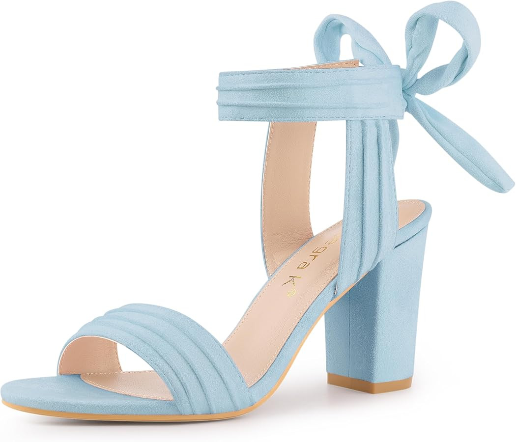 Allegra K Women Open Toe Ankle Tie Back Chunky Heel Sandals | Amazon (US)