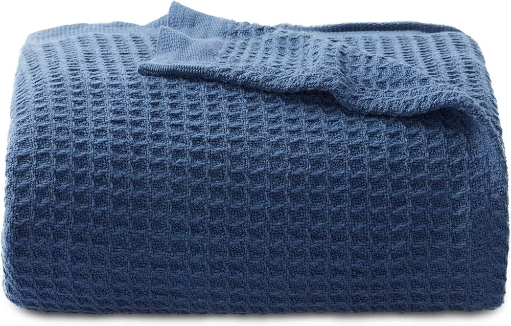 Bedsure 100% Cotton Large Throw Blanket for Couch - Waffle Weave Navy Throw Blanket for Bed, Ligh... | Amazon (US)