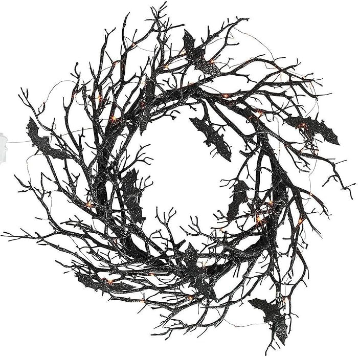 Fun Express Halloween 26" Light Up Black Bat Plastic Wreath Decoration, Great for Halloween and Gothic Decor, Add Front Door, Wall or Mantle Ambiance | Amazon (US)