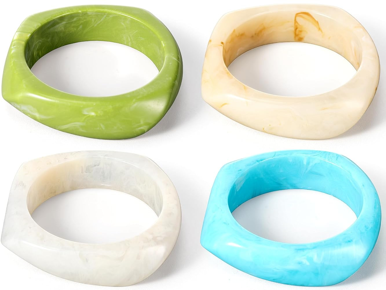 4 Pcs Colorful Square Acrylic Resin Bangle Bracelet Wide Geometric Irregular Wristbands Women | Amazon (US)