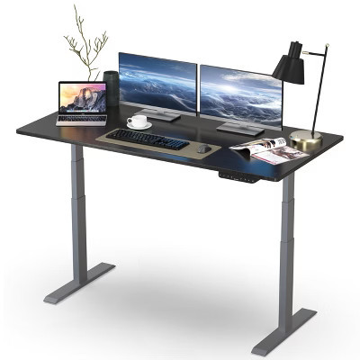 Rise Up Standing Desk Electric Adjustable Height Dual Motor 24-49" Gray Legs 60x30" Solid Black Bamboo Desktop Uncaged Ergonomics | Target