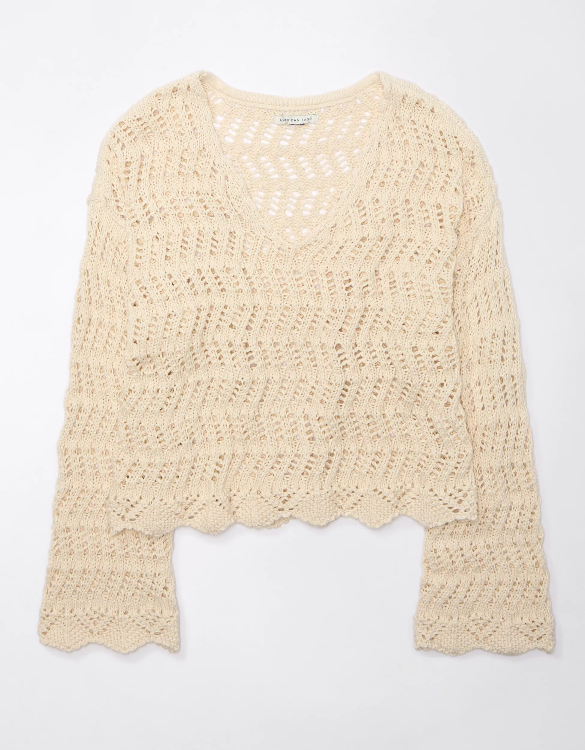 AE Crochet V-Neck Sweater | American Eagle Outfitters (US & CA)