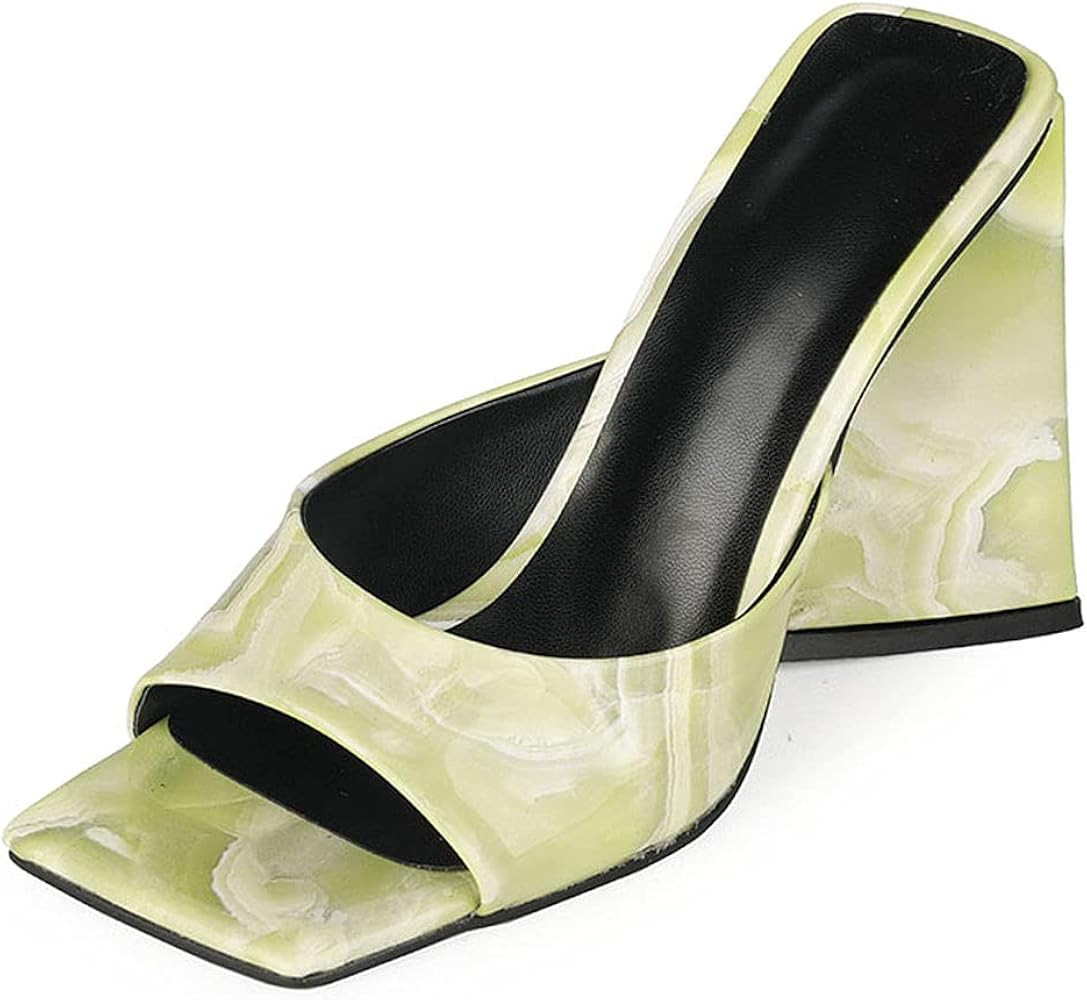 Skapee Women Fashion Mules Sandals Triangle Block High Heels Slide Sandals | Amazon (US)