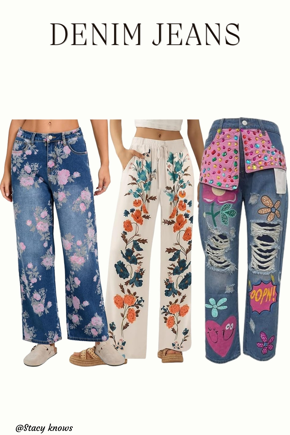 Statement denim that makes the whole outfit. 🌸 These floral baggy denim pants bring the perfect mix of relaxed vintage vibes and effortless streetwear chic. Pair them with a fitted white tee for a balanced look or dress them up with a chic blouse and heels.

Tap the link to shop my favorite floral denim finds!
#FloralDenim #StatementJeans #BaggyJeans #StreetwearStyle #CasualChic #SummerOutfitInspo #LTKstyletip #LTKshoepicker #LTKunder100 

 #LTKgrwm #LTKootd #LTKPlusSize