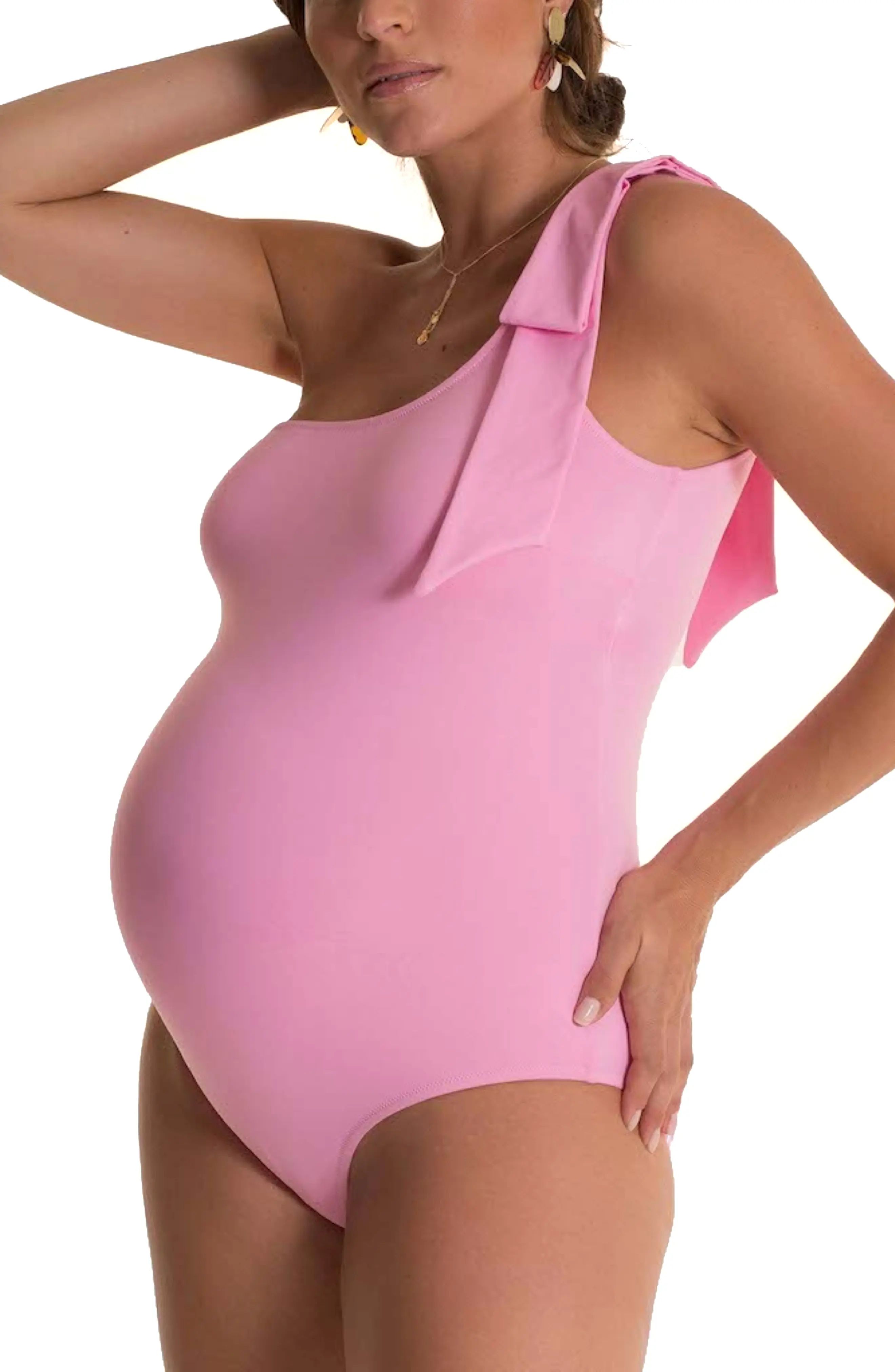 Pez D'Or Abril One-Shoulder One-Piece Maternity Swimsuit in Pink at Nordstrom, Size X-Large | Nordstrom