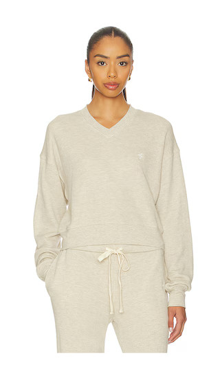 Cropped V-neck Sweatshirt in Heather Oatmeal | Revolve Clothing (Global)