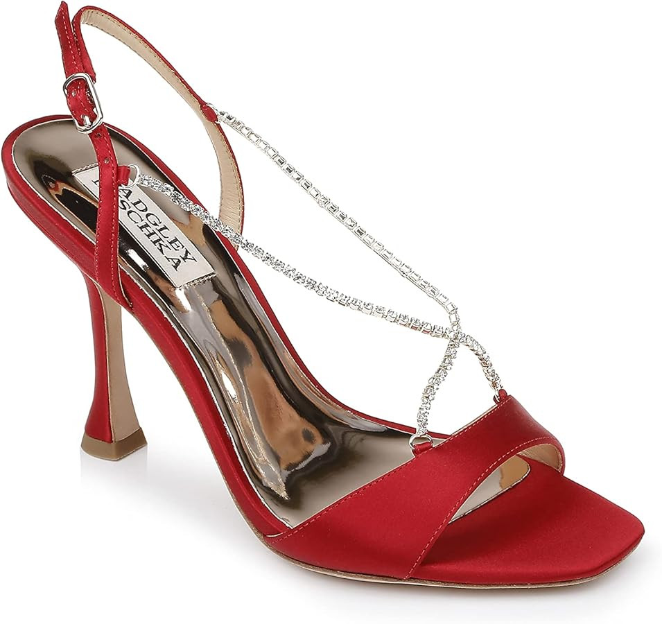 Amazon.com | Badgley Mischka Women's Neville Heeled Sandal, RED Satin, 10 | Pumps | Amazon (US)