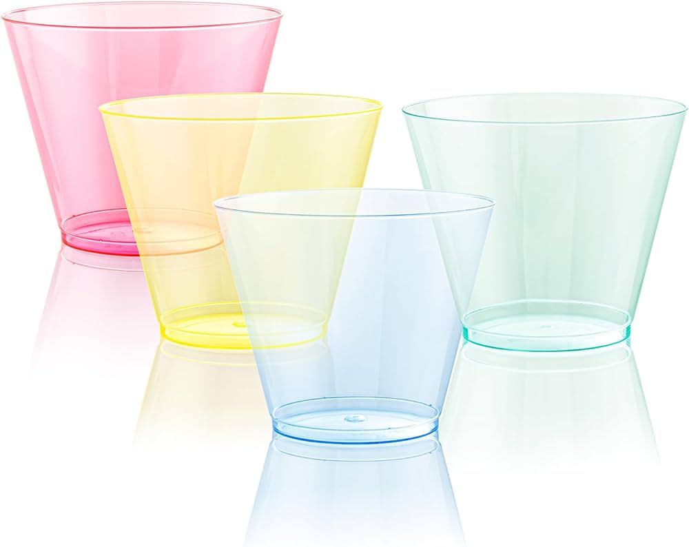 WDF 200 Pack Colorful Plastic Cups Disposable - 9 oz Neon Cups include 50 Pink Cups, 50 Blue Cups... | Amazon (US)