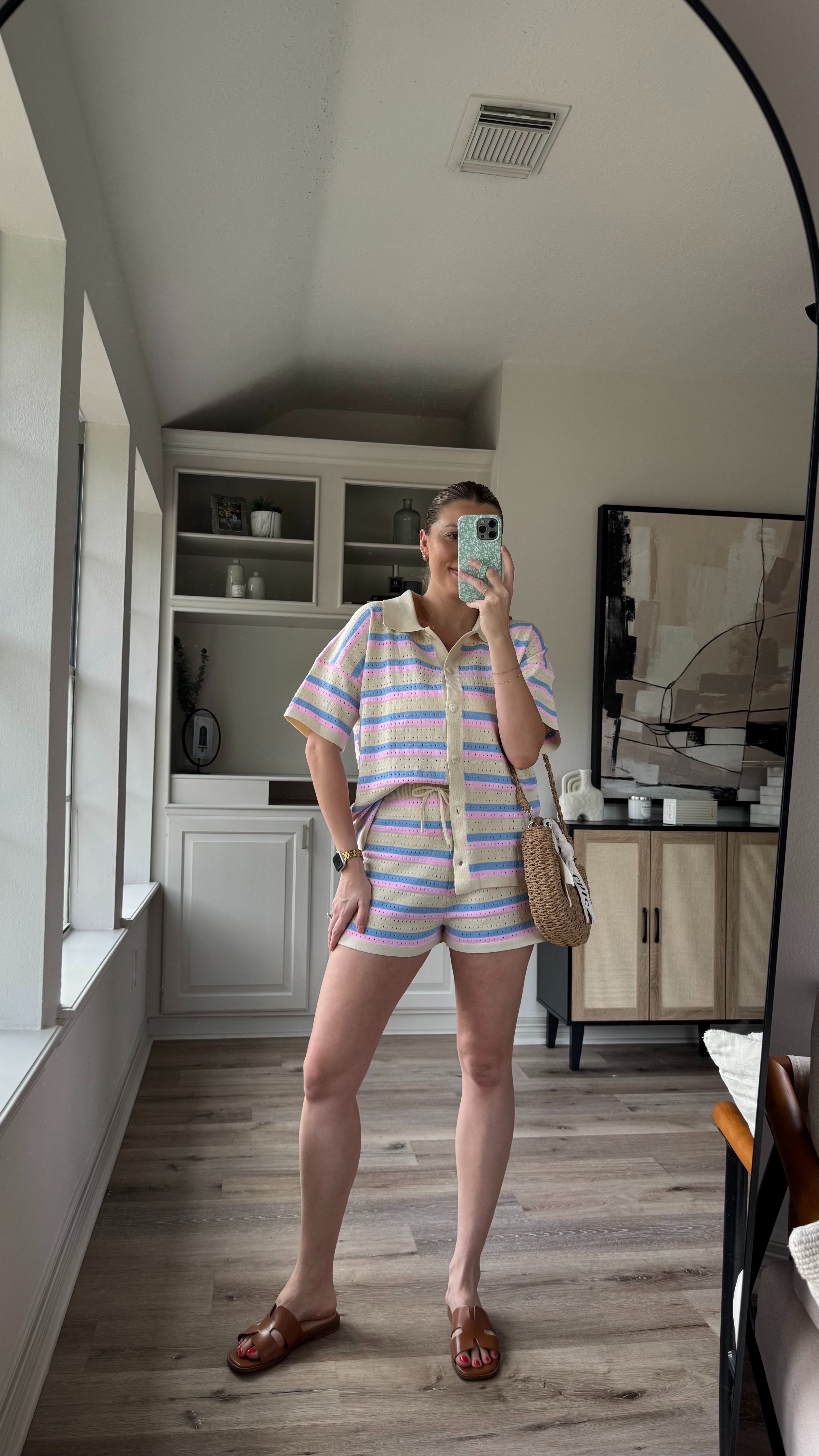 Spring Striped Set | This set is so soft and comfortable and the buttons make it perfect for nursing. Wearing size M in the set and sports bra tank. Sandals fit tts.  

 

#LTKStyleTip