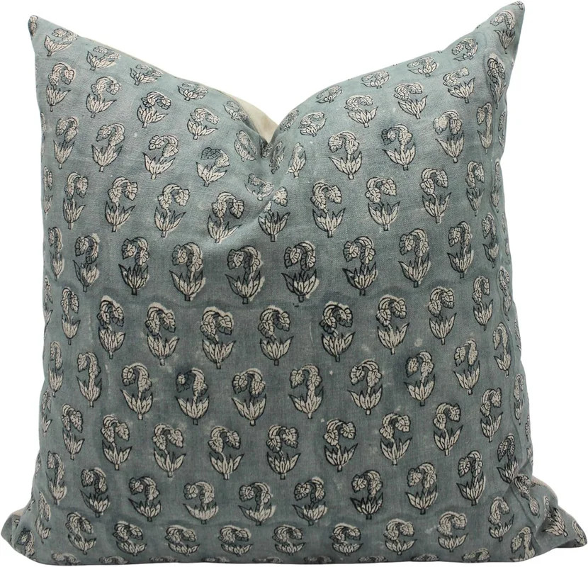 Linen Block Print 20x20 Cushion Cover, Decorative Throw Pillowcase, Floral Print Linen Cushion - ... | Wayfair North America