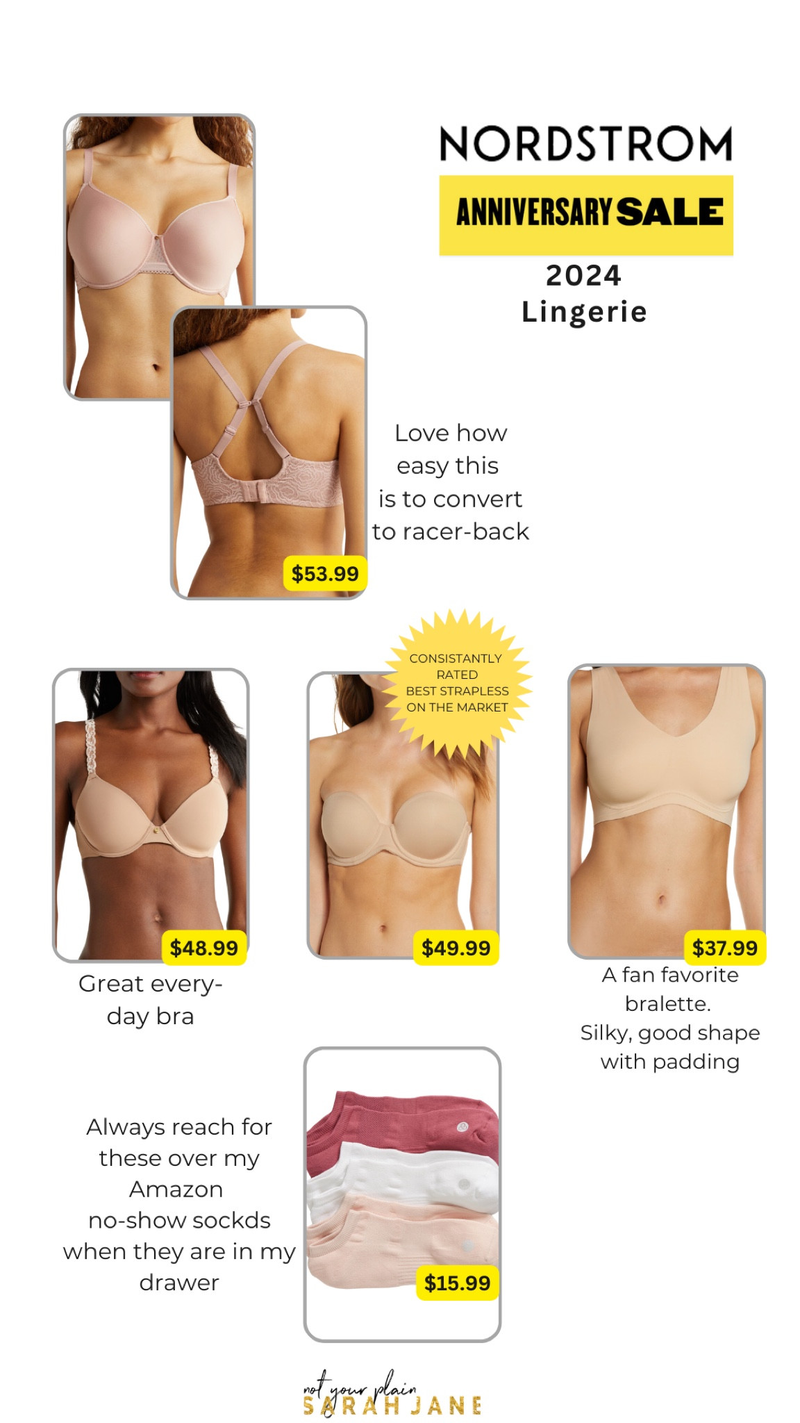 NSale Lingerie Picks
Nordstrom Anniversary Sale tried and true bra options. 

Best strapless bra

Wacoal Bras
Chantelle Bra
Racer-back bra
Best bralette

Nordstrom Anniversary Sale



#LTKxNSale #LTKSummerSales #LTKSaleAlert