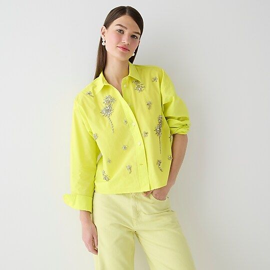 Relaxed-fit cropped shirt with crystals | J.Crew US