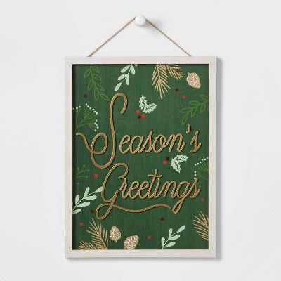 12&#34; &#39;Season&#39;s Greetings&#39; Wood Wall Sign - Wondershop&#8482; | Target