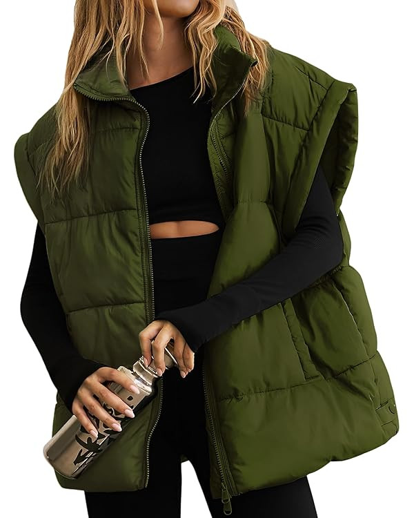 Lingswallow Womens Puffer Vest Oversized Puffer Jacket Coat Outerwear Sleeveless Stand Collar Ves... | Amazon (US)