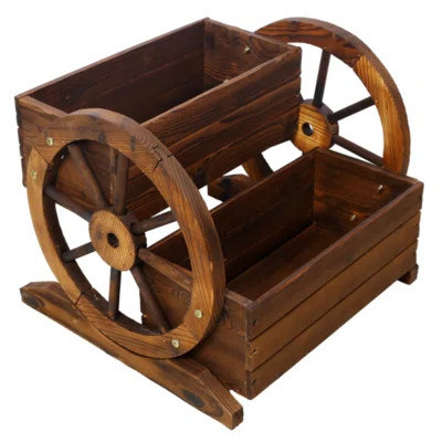 Wooden Wagon Planter With Wheels, Garden Cart For Flowers, Herbs, & Vegetables – Indoor & Outdoor Decor For Patio, Balcony & Yard | Wayfair North America