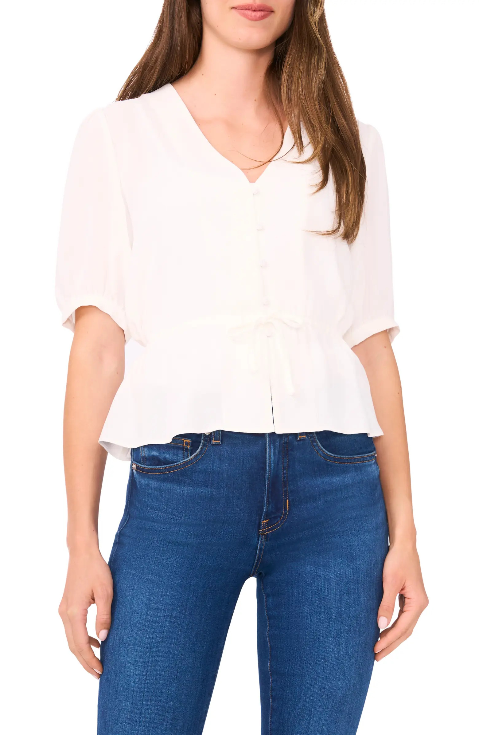 Button Front Tie Waist Top | Nordstrom