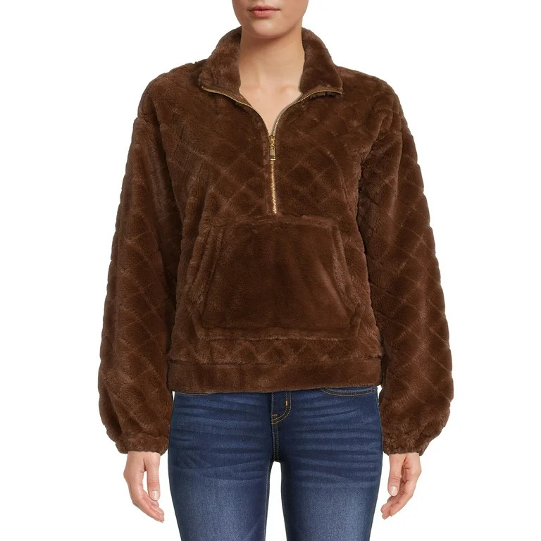 No Boundaries Juniors Quilted Faux Fur Pullover - Walmart.com | Walmart (US)