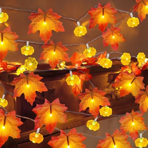 Timer - 2 Pack Fall Decor Fall Garland with Pumpkin Lights Battery Operated | Total 60LED 20Ft En... | Amazon (US)