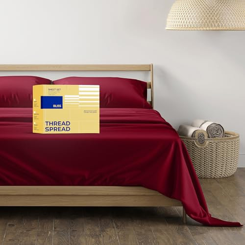 THREAD SPREAD Egyptian Cotton Sheets King Size - Luxury 600 Series King Size Sheets Set (4 PC, Burgundy), 16" Deep Pocket All Around Elastic, Soft, Cooling, Sateen Weave, Durable Hotel Bed Sheet Sets | Amazon (US)