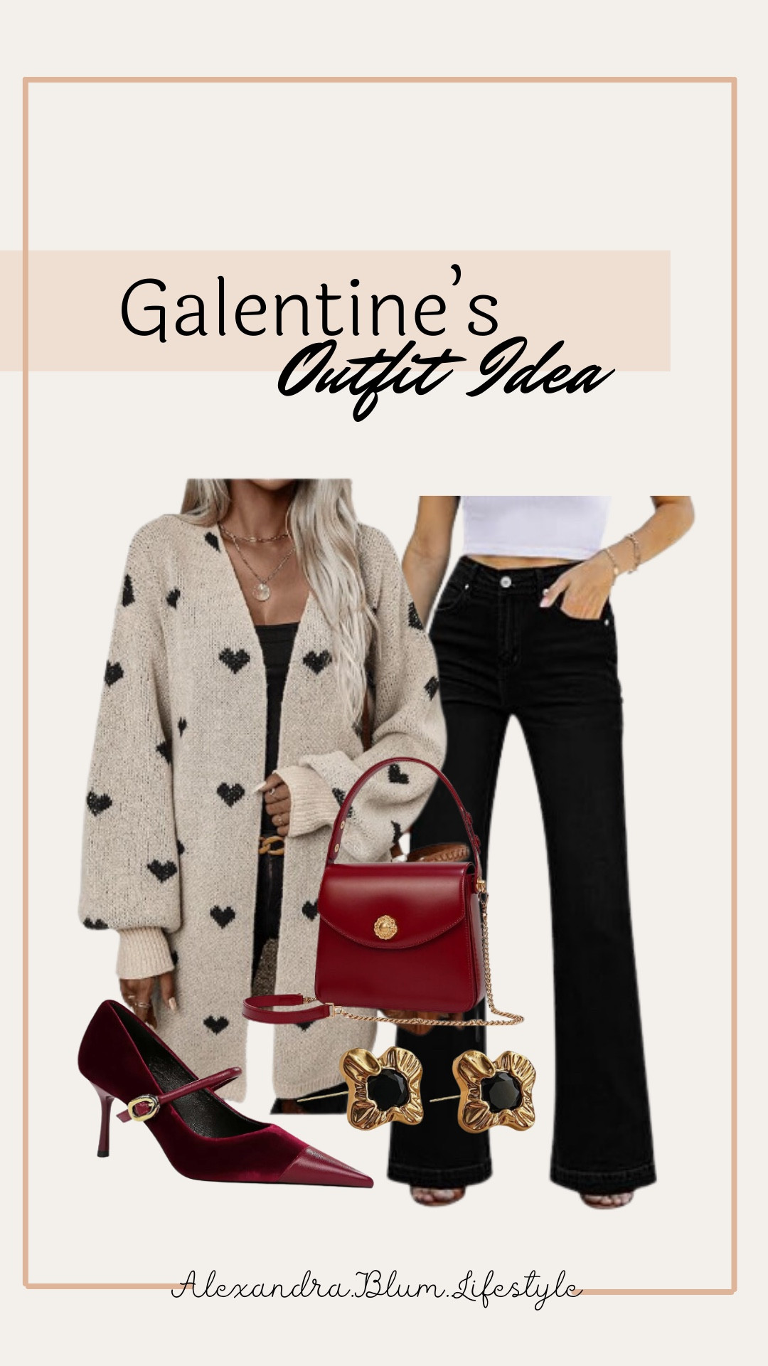 Galentine’s day outfit idea from Amazon! Valentine’s Day outfit! Date night idea! Cardigan sweater with little black hearts, black flare jeans, red pointed heels, red handbag purse, and black and gold earrings! Amazon fashion!

#LTKItBag #LTKShoeCrush #LTKFindsUnder100