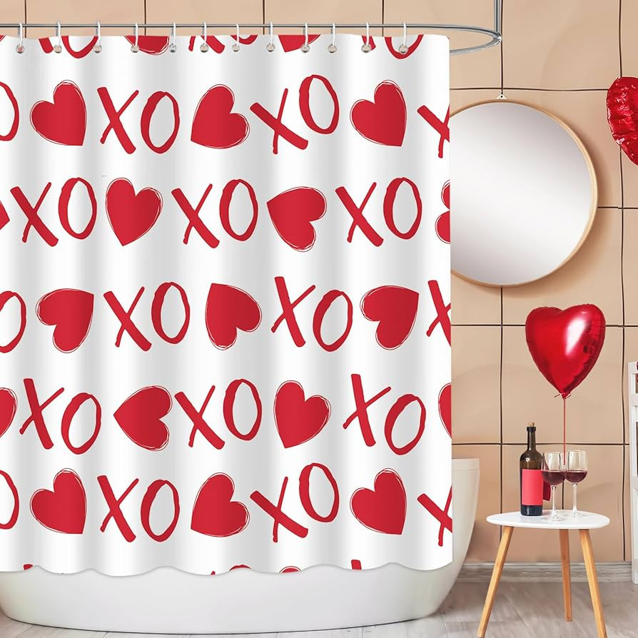 Funny Valentines Day Shower Curtain for Bathroom Decor - XOXO Romantic Waterproof Fabric Bathroom... | Amazon (US)
