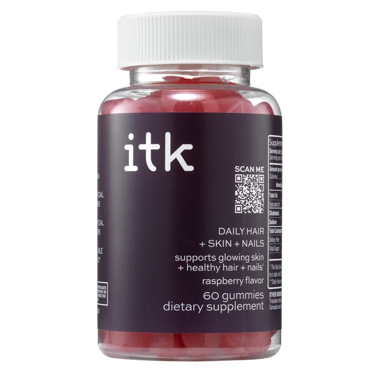ITK Daily Hair + Skin + Nails Supplement Gummies | Raspberry | 30-Day Supply, 60 Ct | Walmart (US)