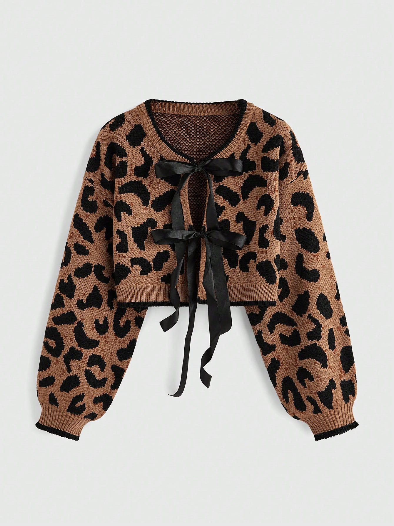ROMWE Kawaii Autumn Fashion Y2K Leopard Print Bow Tie Cardigan | SHEIN USA | SHEIN