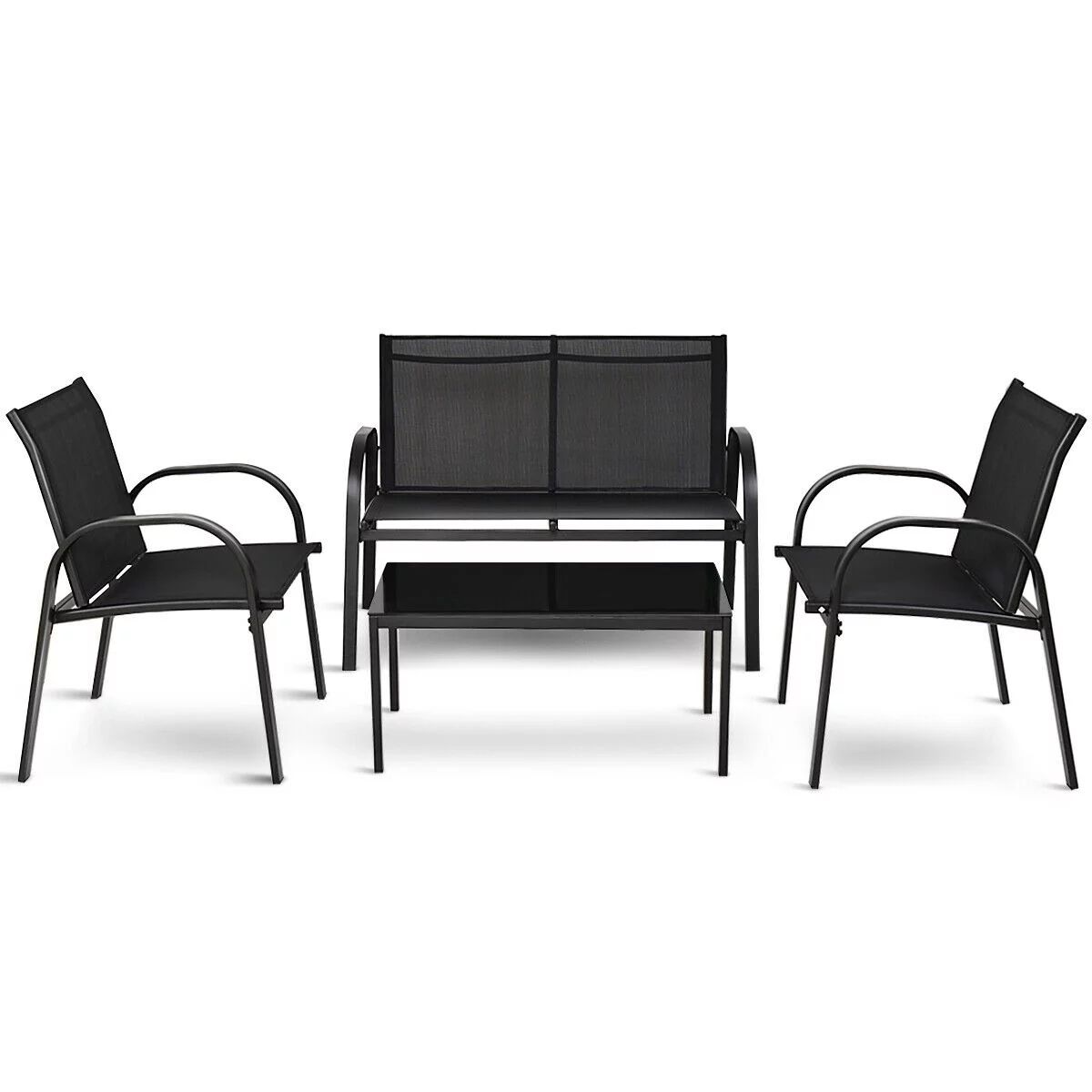 Costway 4-Piece Patio Furniture Set Sofa Coffee Table Steel Frame Garden Deck, 1 Person | Walmart (US)
