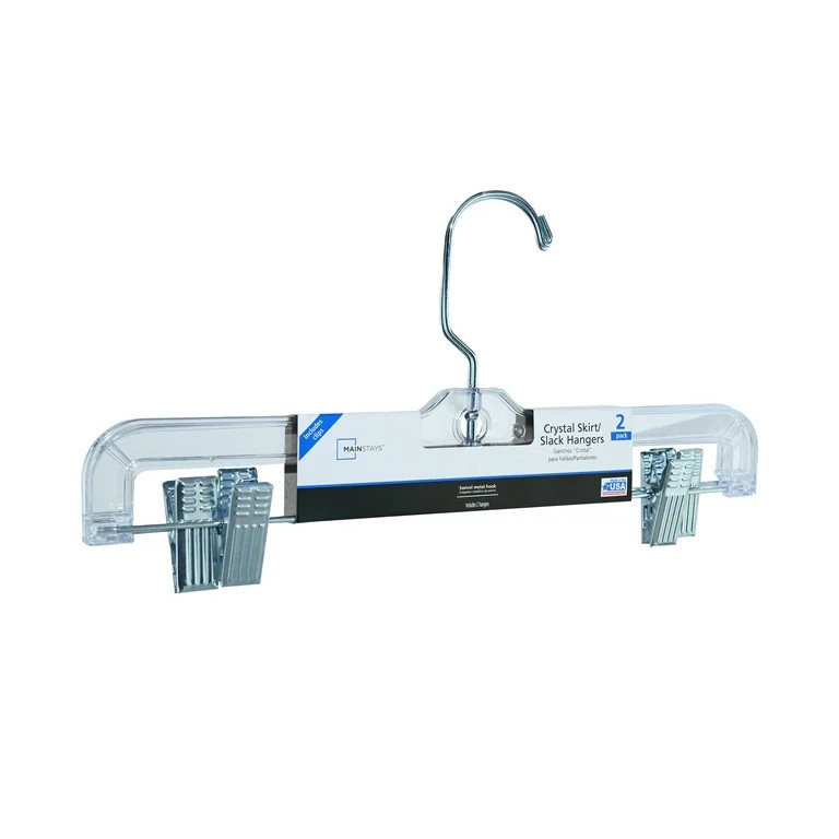 Mainstays Pant & Skirt Hanger, 2 Pack, Crystal Clear Plastic, Swivel Neck, for All Ages | Walmart (US)