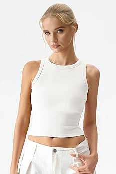 QINSEN Women's Cotton Ribbed Basic Tank Top Crew Neck Slim Fitted Sleeveless Crop Top | Amazon (US)