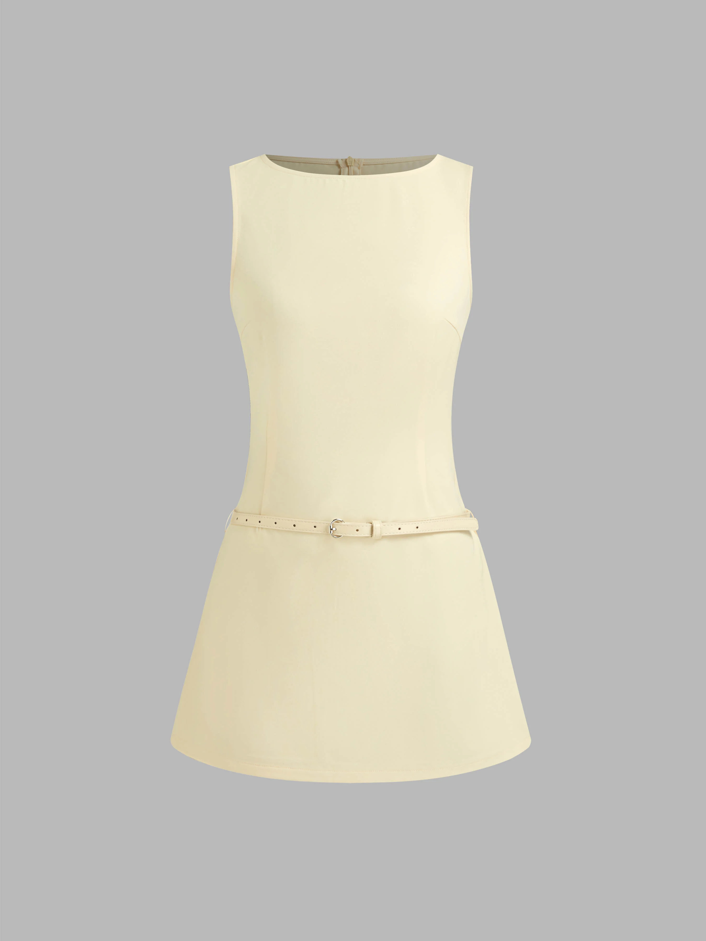 Woven Boat Neck Belted Mini Dress For Work | Cider