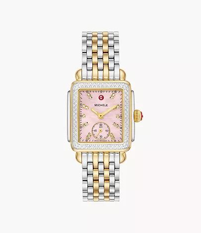 Deco Mid Two-Tone 18K Gold-Plated Diamond Watch | Michele Watches