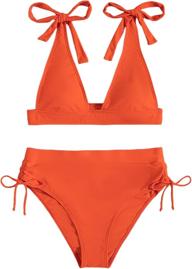 Milumia Women's Knot Shoulder High Waisted Swimsuit Tummy Control 2 Piece Bathing Suit | Amazon (US)