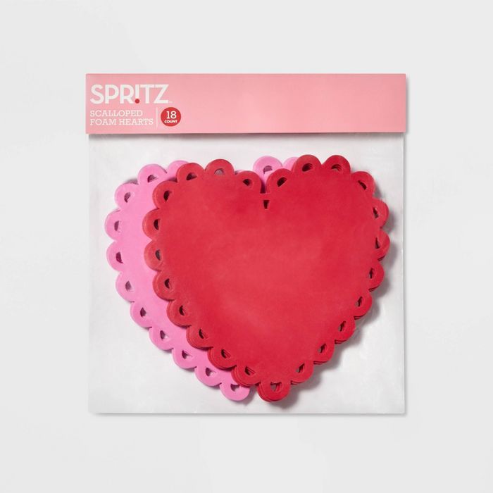 18ct Scalloped Foam Hearts Red/Pink - Spritz™ | Target