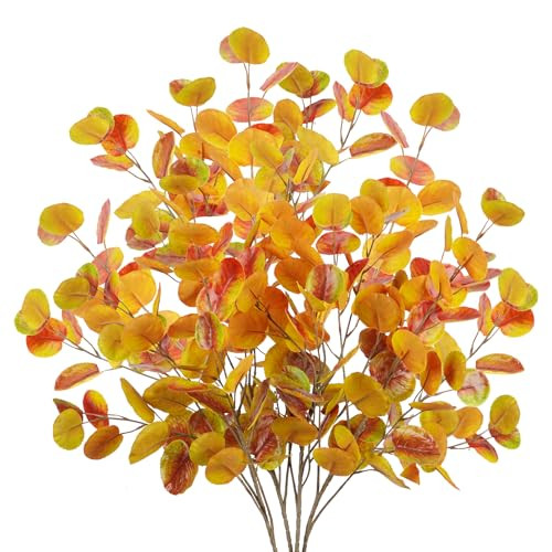 HO2NLE Fall Stems Artificial Eucalyptus Stems 35.4" Long Silver Dollar Eucalyptus Stem Branches Faux Autumn Leaves for Fall Floral Arrangements Autumn Home Indoor Outdoor Thanksgiving Decor 4Pcs | Amazon (US)