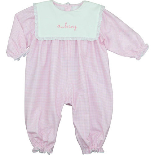 Pink Gingham Knit Eyelet Long Bubble - Shipping Early October | Cecil and Lou