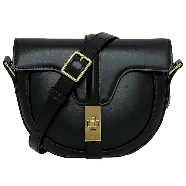 Pre-Owned Celine Shoulder Bag Buzas Black Gold 188013BEY.38NO Calf Leather GP CELINE Pochette Fla... | Walmart (US)