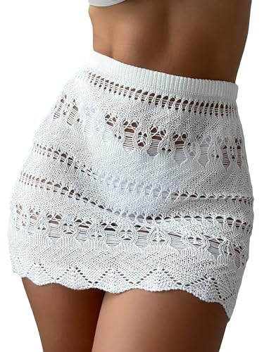 Milumia Women's Swimsuit Cover Up Mini Beach Skirt Hollow Out Scallop Trim Beachwear White X-Small | Amazon (US)