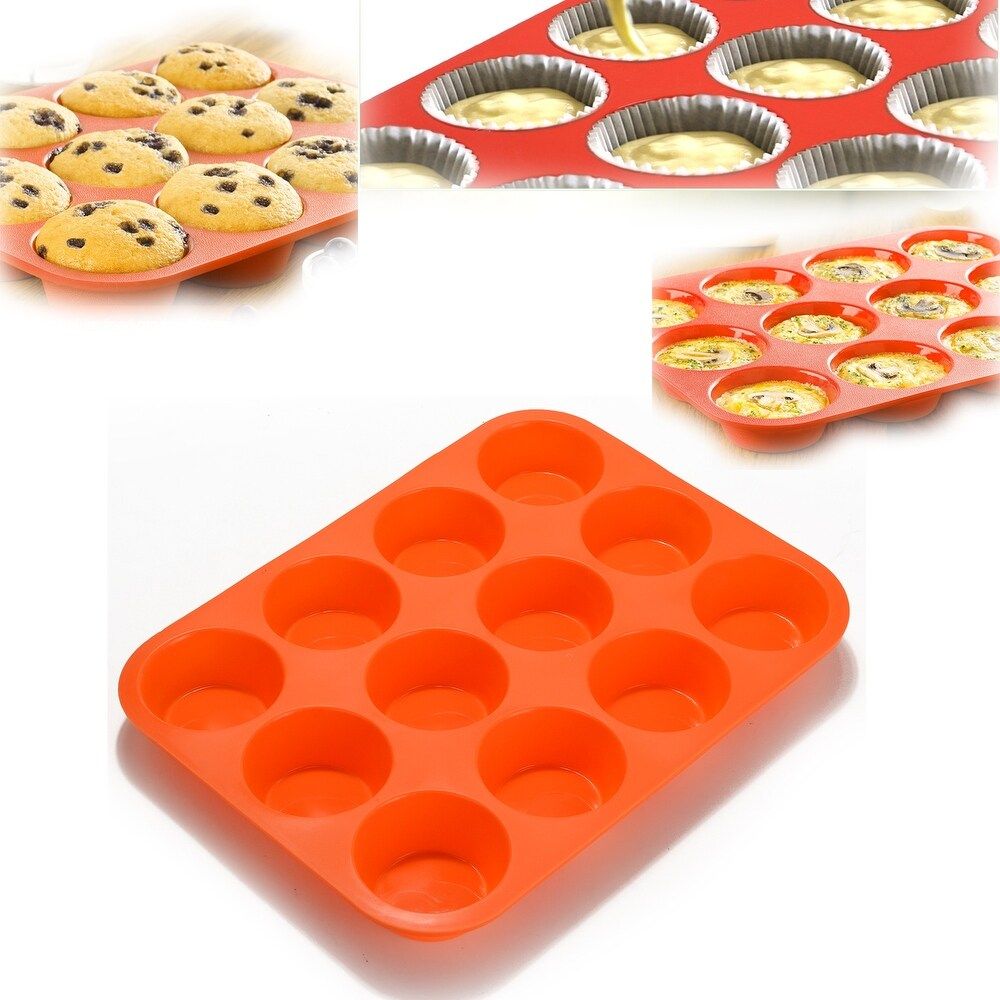 Non-Stick 12 Cup Premium Cupcakes Baking Pan Silicone Muffin Pan BPA Free Dishwasher Microwave Safe  | Bed Bath & Beyond