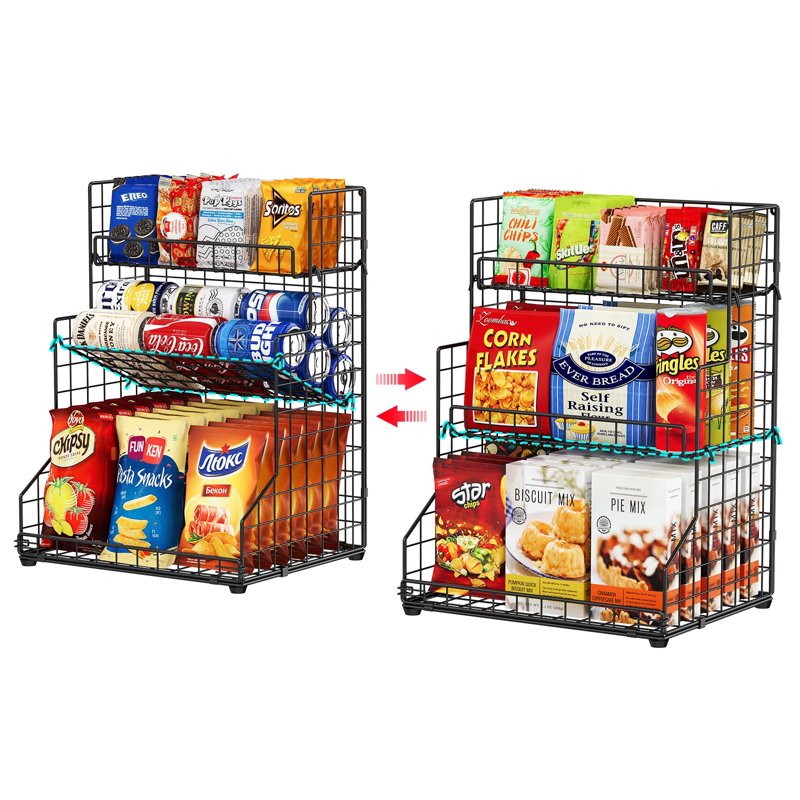 X-cosrack 3-Tier Snack Organizer Rack Bins with Adjustable Tilting Design for Pantry Storage,Meta... | Amazon (US)