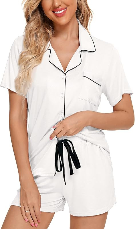 Leikar Womens Button Down Pajama Sets Bride Pajamas Sets Sleepwear Shorts Lounge Set | Amazon (US)