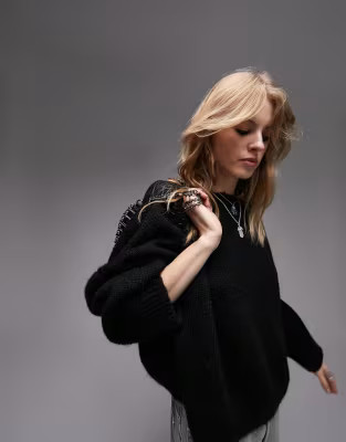 Topshop knitted slouchy sweater in black | ASOS (Global)