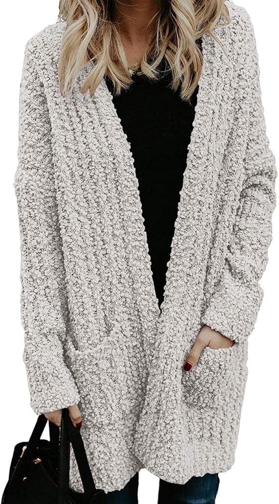 MEROKEETY Women's Fuzzy Popcorn Batwing Sleeve Cardigan Knit Oversized Sherpa Sweater Pockets Coa... | Amazon (US)